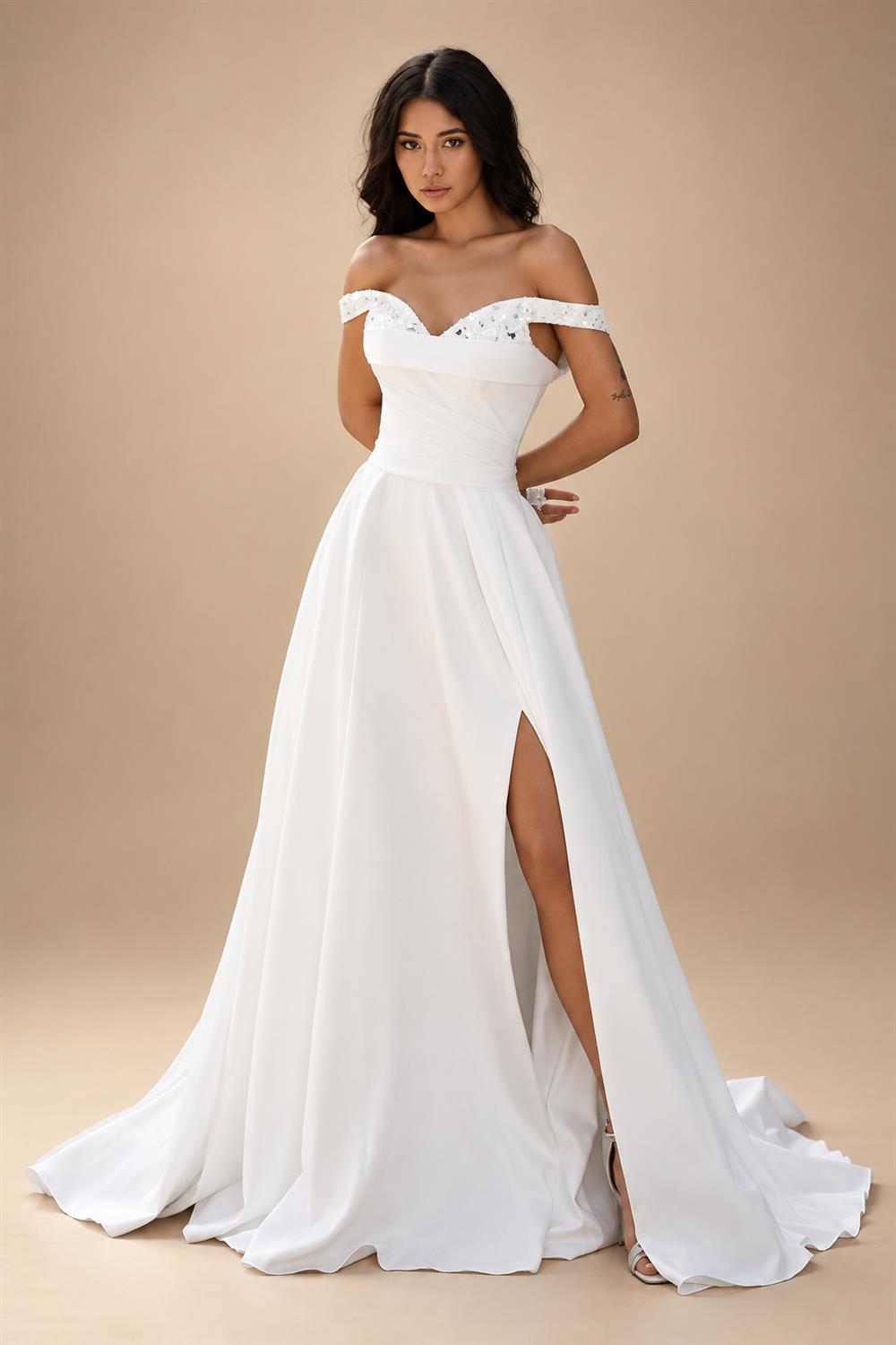 Pleat Beading A-Line Wedding Dress Strapless High Slit Off The Shoulder Backless Bridal Gown Vestidos De Customized