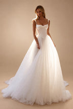 Strapless A-Line Tulle Ivory Wedding Dress Simple Sleeveless Spaghetti Straps Boho Open Back Bride Gown Customized