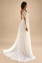 Boho Wedding Dress for Women Bride Long Sleeves V Neck Applique Chiffon Summer Beach Bridal Gown Customized