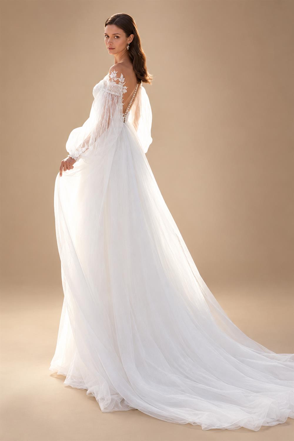 Puffy Long Sleeves Women Wedding Dresses 2025 New Sexy Deep-V A-Line Bridal Gowns Plus Size Customized