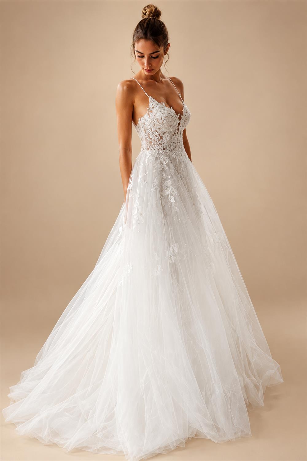 Lace Ivory A Line Spaghetti Straps Garden Wedding Dress Crepe SatinCustomized Country Bridal Gowns vestido femininos