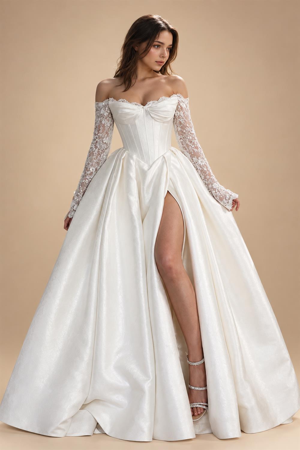 Princess Long Sleeve Wedding Dresses 2026 V-Neck Lace Appliques Tulle Floor Length Bridal Gowns Customized