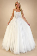 Spaghetti Straps Wedding Dress for Women Pearls Beads Scoop Neck Tulle A-line Vestidos De Novia Customized