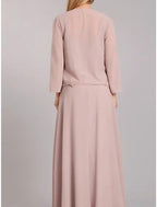 Sheath / Column Mother of the Bride Dress Wedding Guest Elegant Scoop Neck Floor Length Chiffon Lace Long Sleeve with Ruching Solid Color