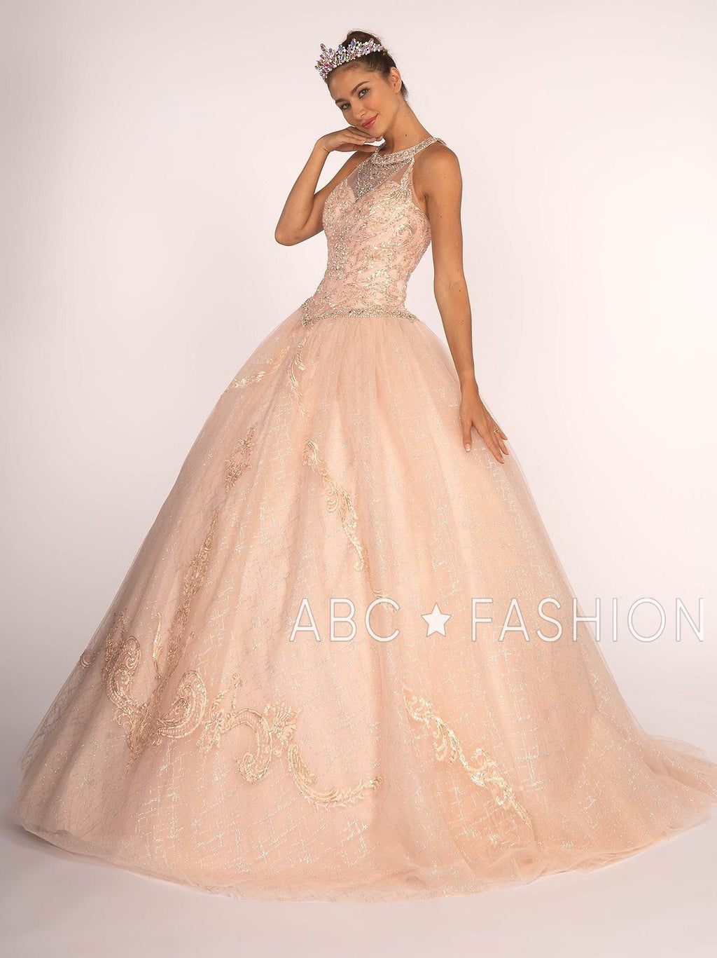 Illusion Sweetheart Glitter Ball Gown with Bolero by Elizabeth K GL2600
