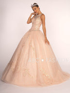 Illusion Sweetheart Glitter Ball Gown with Bolero by Elizabeth K GL2600