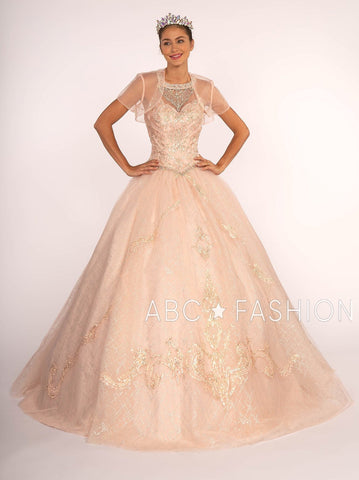 Illusion Sweetheart Glitzer-Ballkleid mit Bolero von Elizabeth K GL2600