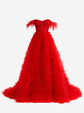 Ingrid | Langes Ballkleid aus Tüll in Rot mit Herzausschnitt und Schlitz in A-Linie