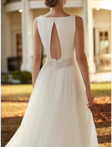 Hall Formale Brautkleider Mantel / Spalte Scoop Neck Sleeveless Gericht Zug Spitze Brautkleider Mit Falten