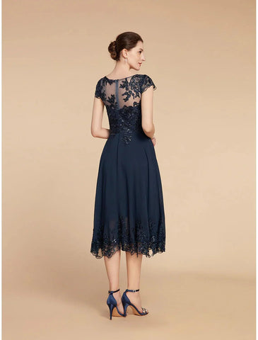 Elegantes Vintage-Kleid für formelle Hochzeitsgäste mit U-Ausschnitt, knielang, Spitze, 3/4-Ärmel und Paillettenapplikationen, Mutter der Braut