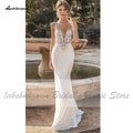 NumberSea Sexy Abito da Sposa Sirena con Corpetto in Pizzo e Perline Senza Schienale