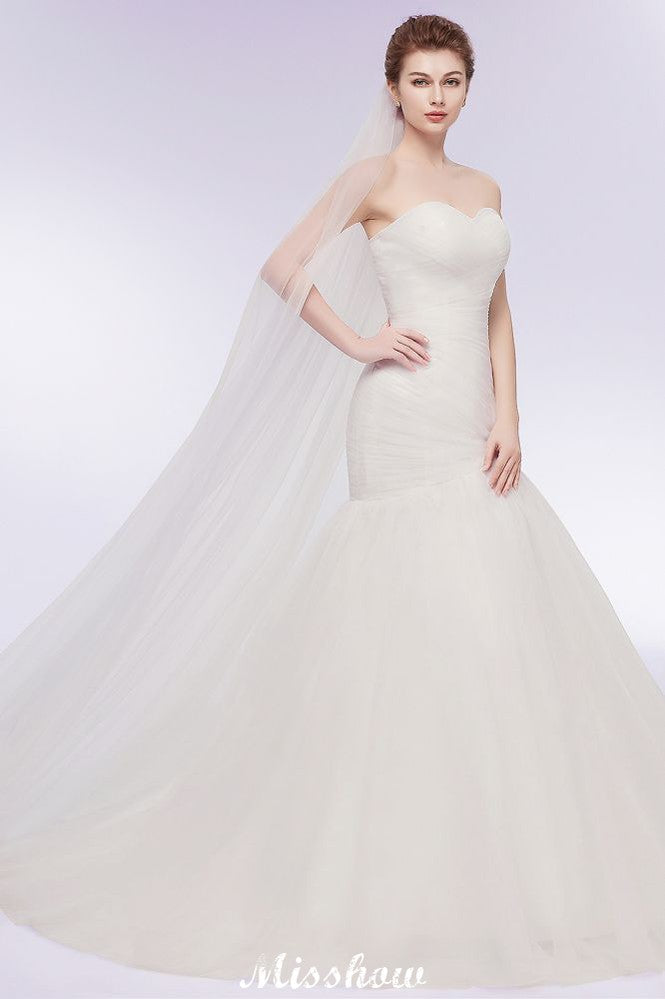 Elfenbein-Tüll-Süßherz-Schleppkleid ohne Träger mit Schnürung