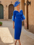 Elegantes Kleid mit V-Ausschnitt, Knöchellänge, Stretchstoff, halbe Ärmel, mit Kleid für die Brautmutter