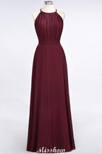Jewel Sleeveless Floor-Length Bridesmaid Dress Ruffles Spaghetti aline Maid of Honor Dress
