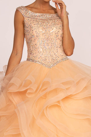 Ballkleid mit juwelenbesetzten Flügelärmeln und mehrlagigem Rock von Elizabeth K GL1600