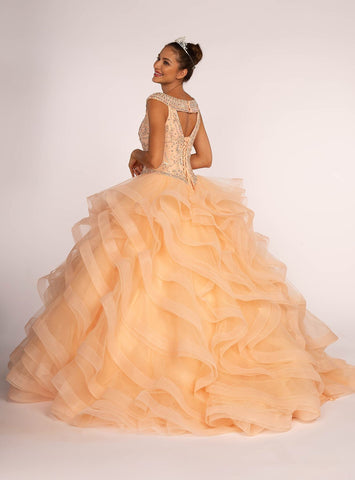 Ballkleid mit juwelenbesetzten Flügelärmeln und mehrlagigem Rock von Elizabeth K GL1600