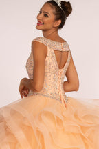 Jeweled Cap Sleeve Ball Gown with Layered Skirt by Elizabeth K GL1600