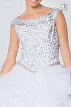 Jeweled Cap Sleeve Ball Gown with Layered Skirt by Elizabeth K GL1600