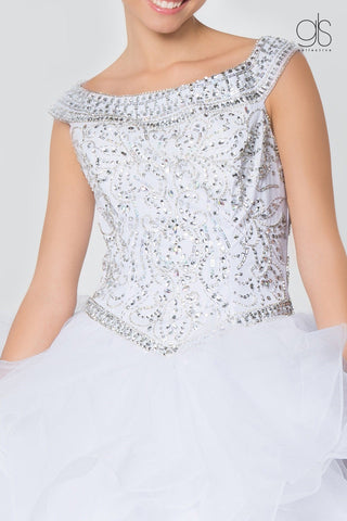 Ballkleid mit juwelenbesetzten Flügelärmeln und mehrlagigem Rock von Elizabeth K GL1600