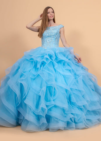 Ballkleid mit juwelenbesetzten Flügelärmeln und mehrlagigem Rock von Elizabeth K GL1600