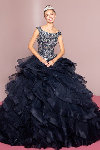 Ballkleid mit juwelenbesetzten Flügelärmeln und mehrlagigem Rock von Elizabeth K GL1600