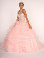 Jeweled Halter Ball Gown with Layered Skirt by Elizabeth K GL2512