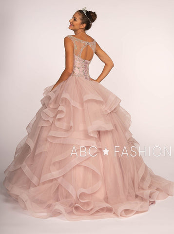 Ballkleid mit Juwelen-Illusion und mehrlagigem Rock von Elizabeth K GL2517