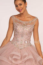 Jeweled Illusion Ball Gown with Layered Skirt by Elizabeth K GL2517
