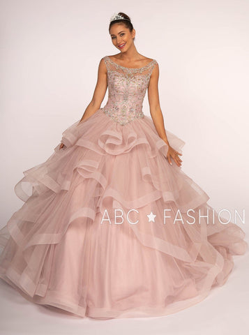 Ballkleid mit Juwelen-Illusion und mehrlagigem Rock von Elizabeth K GL2517