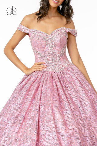 Schulterfreies Ballkleid mit Schmucksteinen von Elizabeth K GL1821