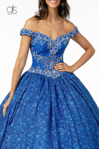 Schulterfreies Ballkleid mit Schmucksteinen von Elizabeth K GL1821