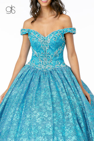 Schulterfreies Ballkleid mit Schmucksteinen von Elizabeth K GL1821