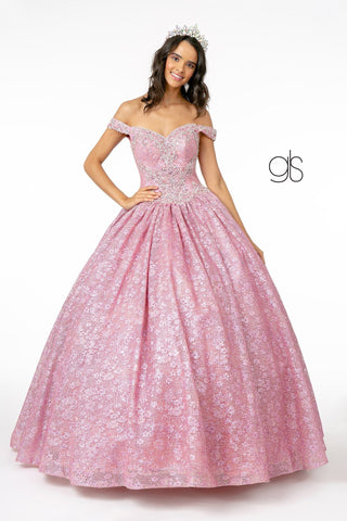 Schulterfreies Ballkleid mit Schmucksteinen von Elizabeth K GL1821