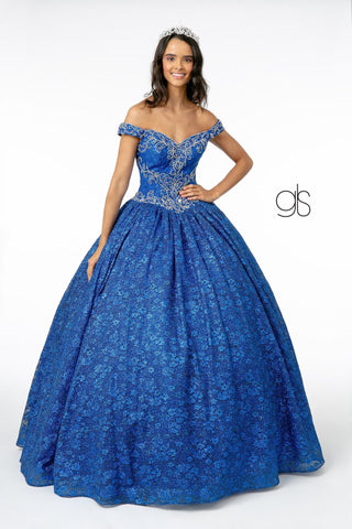 Schulterfreies Ballkleid mit Schmucksteinen von Elizabeth K GL1821
