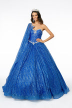 Jeweled Strapless Cape Ball Gown by Elizabeth K GL2801