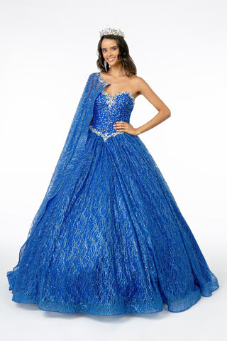 Juwelenbesetztes trägerloses Ballkleid mit Cape von Elizabeth K GL2801