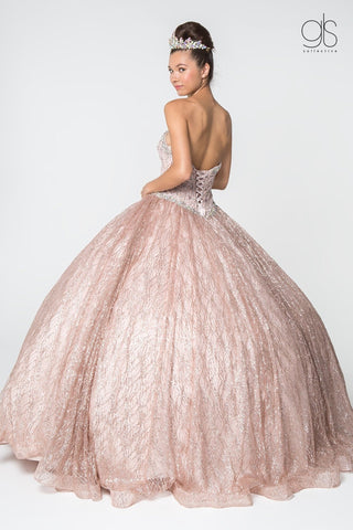 Juwelenbesetztes trägerloses Ballkleid mit Cape von Elizabeth K GL2801