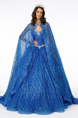 Juwelenbesetztes trägerloses Ballkleid mit Cape von Elizabeth K GL2801