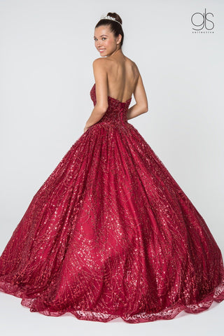 Trägerloses Glitzer-Ballkleid mit Schmucksteinen und Jacke von Elizabeth K GL2804