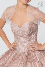Jeweled Strapless Glitter Ball Gown with Jacket by Elizabeth K GL2804
