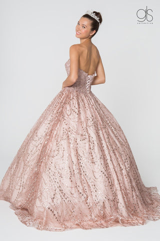 Trägerloses Glitzer-Ballkleid mit Schmucksteinen und Jacke von Elizabeth K GL2804