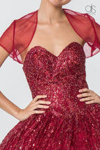 Jeweled Strapless Glitter Ball Gown with Jacket by Elizabeth K GL2804