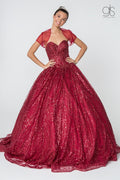 Trägerloses Glitzer-Ballkleid mit Schmucksteinen und Jacke von Elizabeth K GL2804
