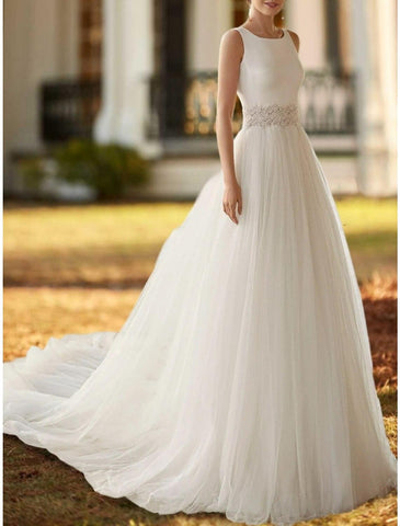 Hall Formale Brautkleider Mantel / Spalte Scoop Neck Sleeveless Gericht Zug Spitze Brautkleider Mit Falten