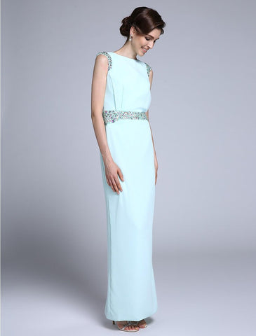 Etuikleid/Säulenkleid für die Brautmutter, elegant, U-Boot-Ausschnitt, knöchellang, Chiffon, ärmellos, mit Kristallen