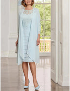 Vestido tubinho/coluna para mãe da noiva, convidada de casamento, elegante, pequeno, decote redondo, comprimento até ao joelho, chiffon, renda, manga comprida, com lantejoulas franzidas