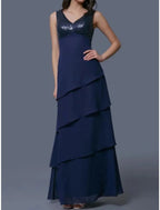 Vestido de mãe da noiva com bainha/coluna, elegante, decote redondo, comprimento até ao tornozelo, chiffon, manga curta com lantejoulas