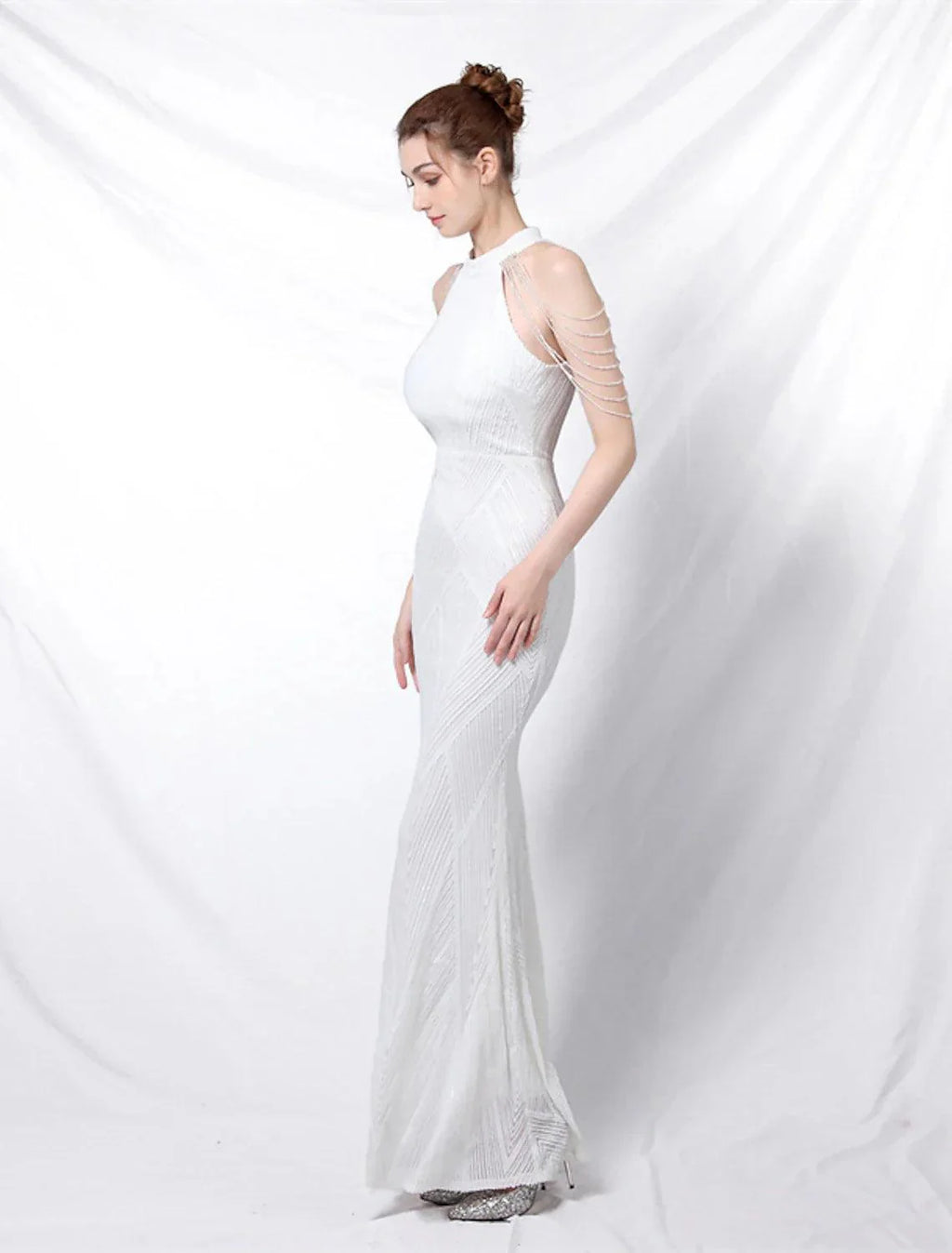 Mermaid / Trumpet Prom Dresses Sparkle & Shine Dress Formal Wedding Guest Floor Length Sleeveless Halter Neck Sequined with Sequin