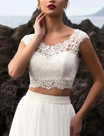 Hall Lässige Brautkleider Separates Illusion Neck Cap Sleeve Separates Lace Bridal Tops Brautkleider mit Applikationen