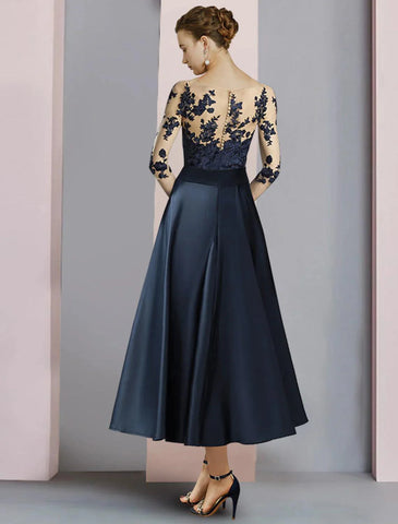 Mutter der Braut Kleid Hochzeit Gast Elegante Party Hals Knöchel Länge Satin Spitze Halbe Ärmel